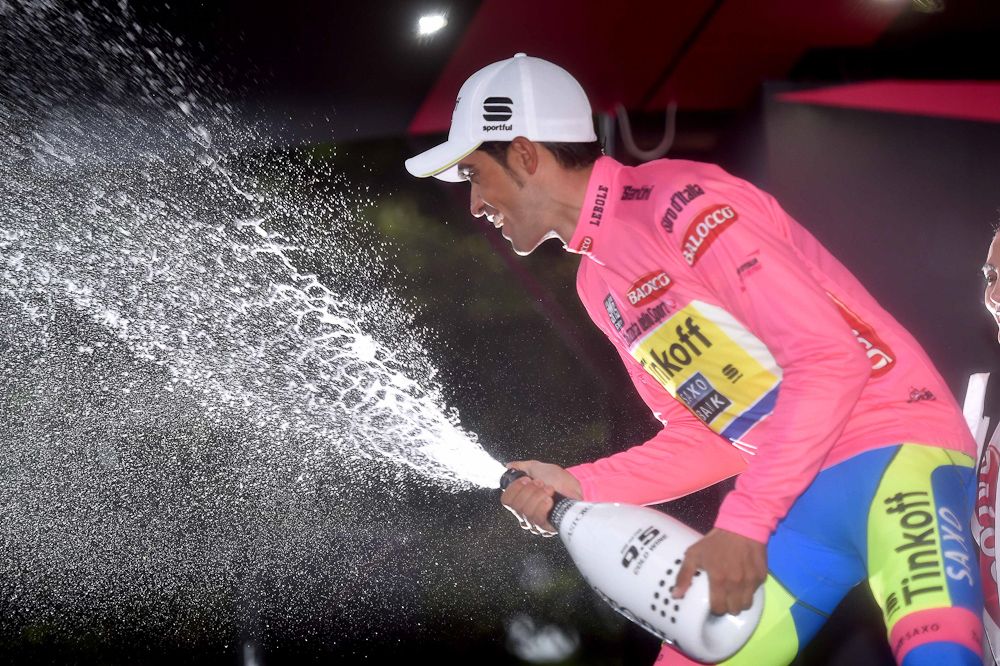 Another bottle of champgne for Alberto Contador