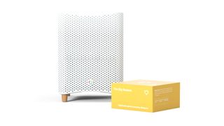 Mila Air Purifier review: The unit shown next to The Big Sneeze filter, packaged in a bright yellow box
