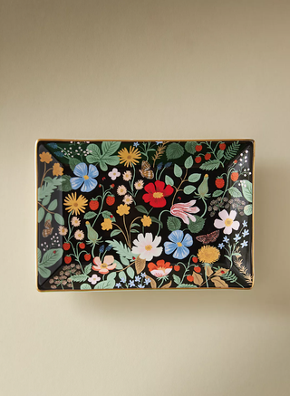 floral trinket tray with a gold rim detail