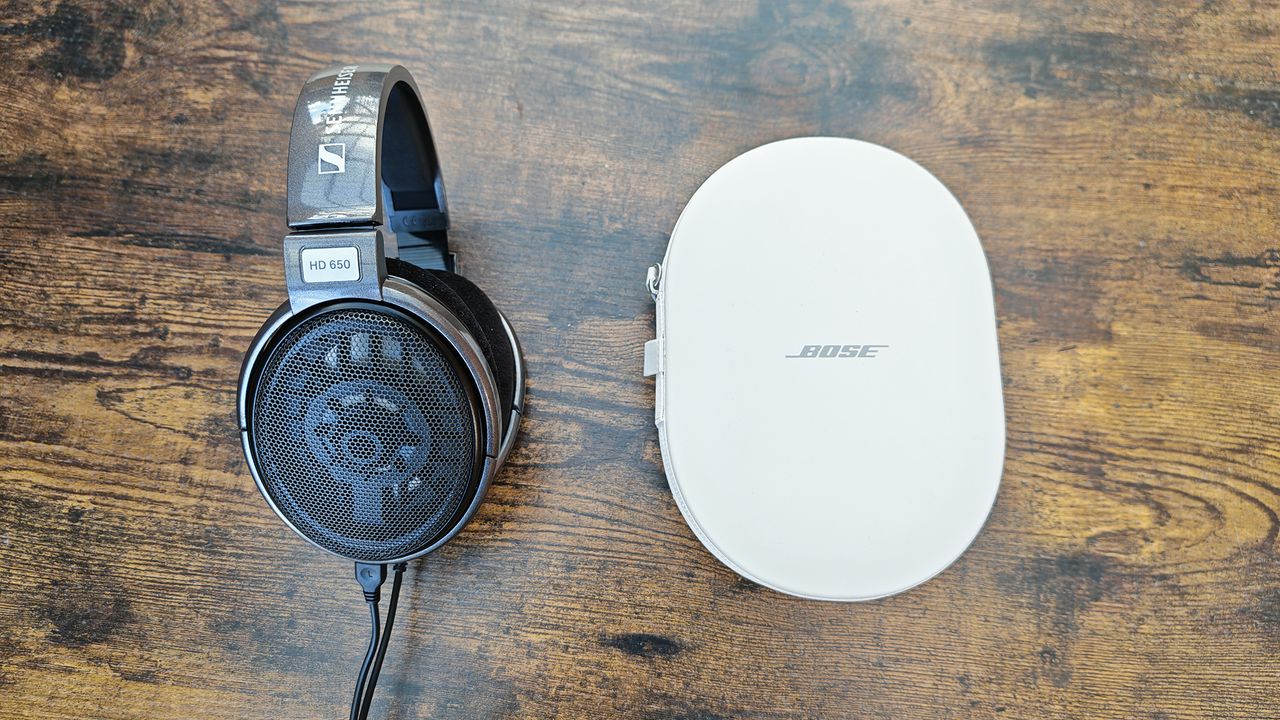Photos featuring the Bose QC Ultras and the Sennheiser HD 650s.