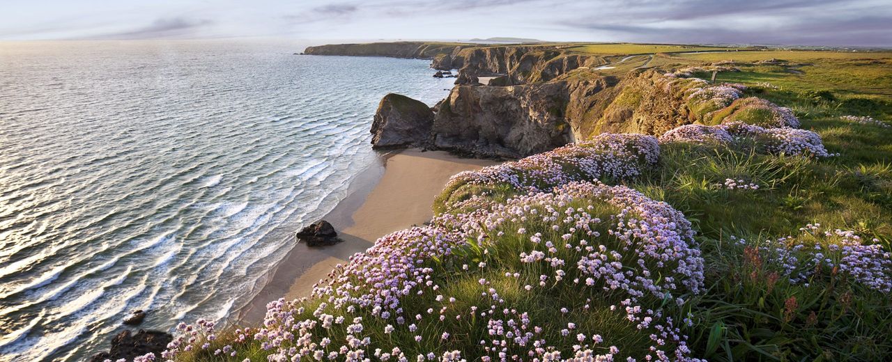 Seascape of Bedruthan steps Cornwall.