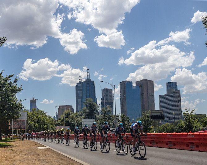 Pavel Sivakov leads his Team Sky teammates on the final stage of the 2019 Jayco Herald Sun Tour