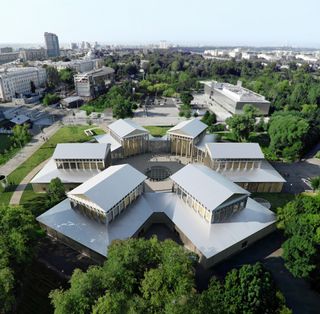 Aerial render showing the Sanaa-designed Garage museum extension in Moscow