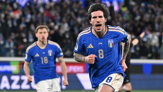 Sandro Tonali of Italy celebrates scoring during World Cup 2026 qualifying
