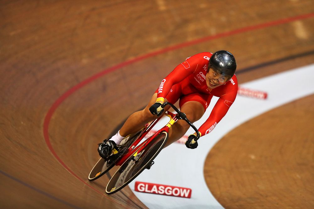 Wenju Bi of China competes in the Men's Sprint Qualification