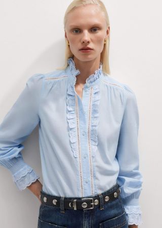 Cotton Broderie Trim Detail Blouse