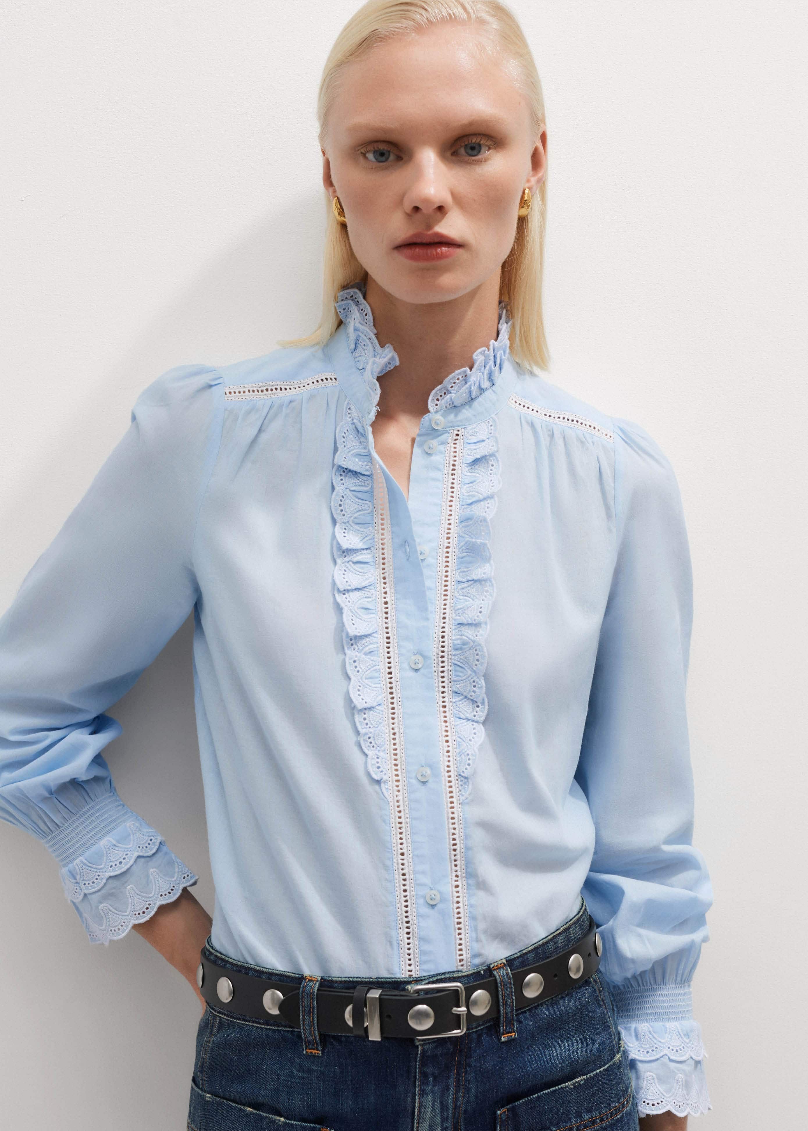 Cotton brodderie trim detail blouse