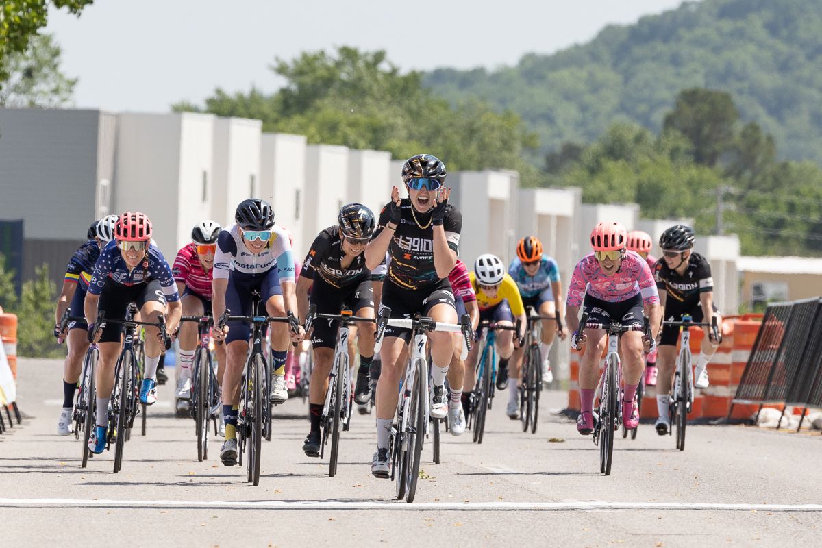 L39ION of Los Angeles and DNA Pro Cycling had to work hard in the last 20 miles of the race to bring back a strong break loaded with EF Education First Tibco SVB riders to set Skyler Schnider up for the win (on her sister Sam's bike).
