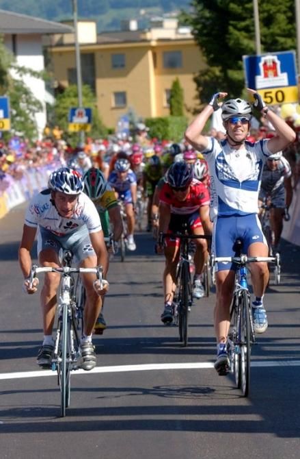 Sandy Casar celebrates his sprint victory in stage 4 of the 2003 Tour of Switzerland