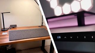 The Uplift 4-leg and Secretlab Magnus Pro standing desks on a split-screen during our tests in a home office