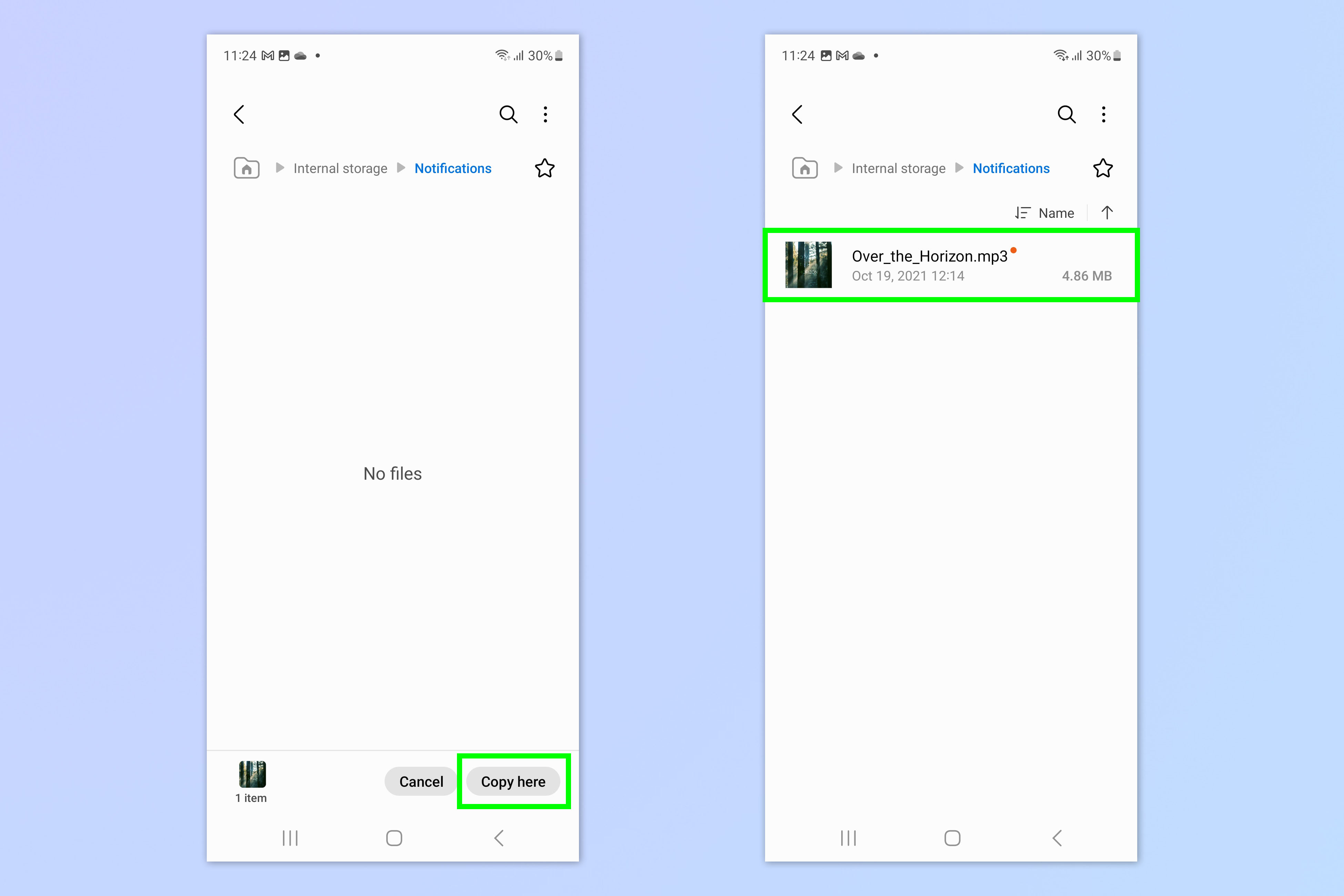 Скриншот, показывающий, как изменить звуки уведомлений на телефонах Samsung Galaxy.