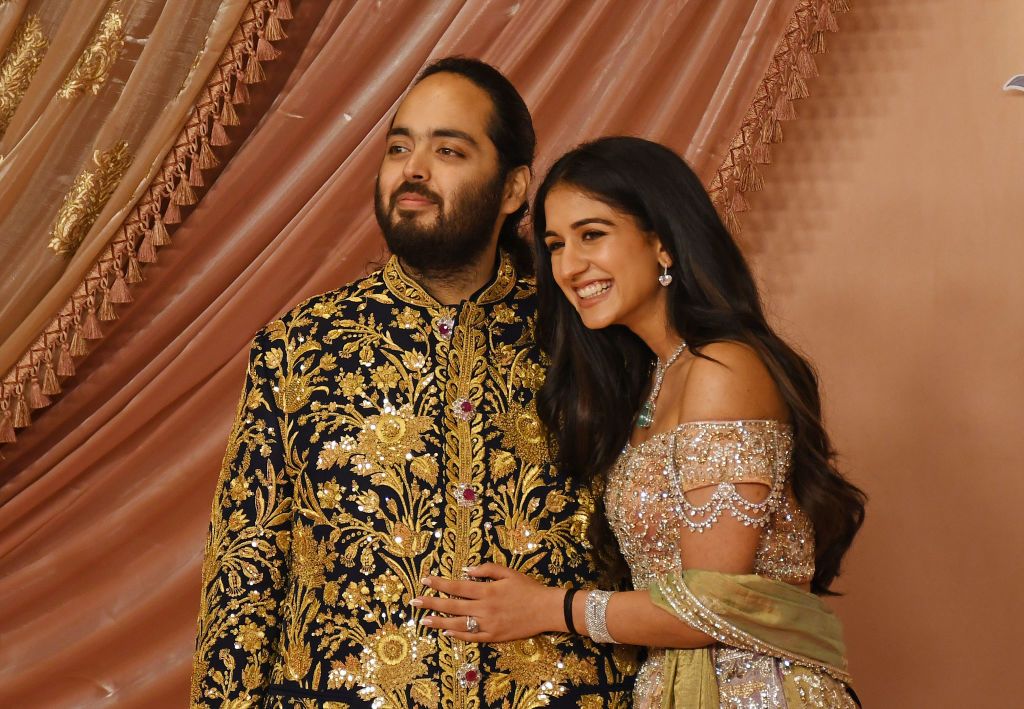 Anant Ambani (son of Indian businessman Mukesh Ambani) and his fiancée Radhika Merchant 