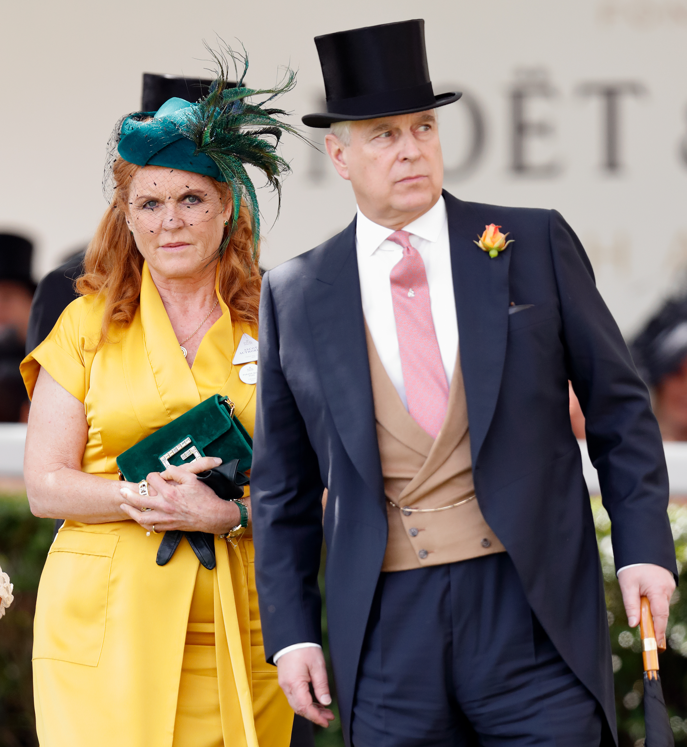 Sarah Ferguson in a yellow dress and Andrew Mountbatten-Windsor at Royal Ascot