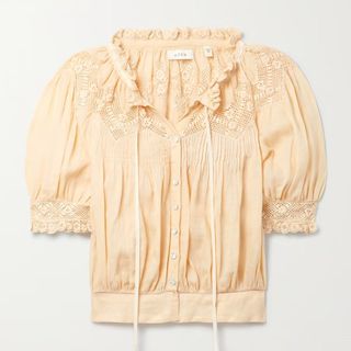 Doen crochet trimmed blouse in peach