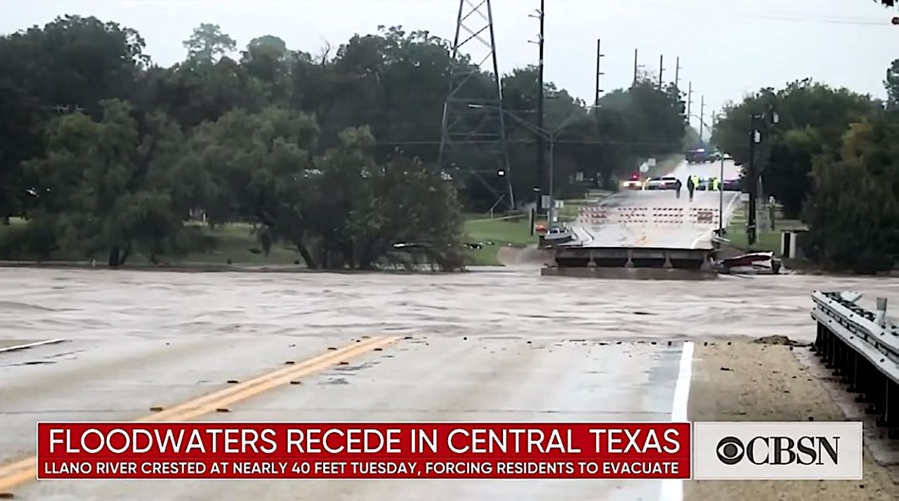 The flood-swollen Llano River in central Texas