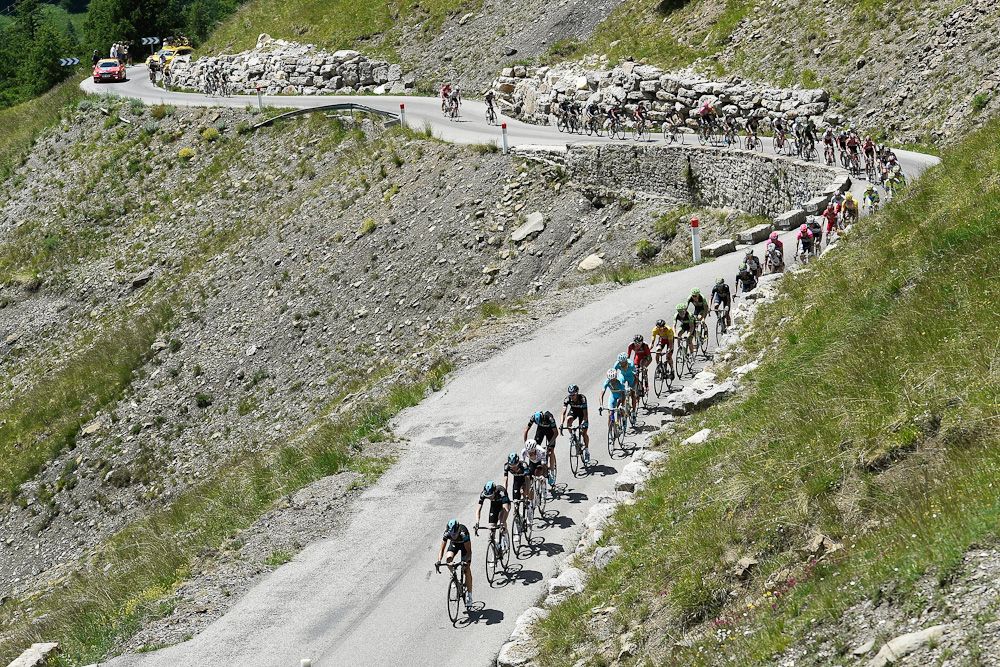 The peloton rolls through the French countryside during stage 5.