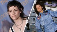 Split image showing actor Kristen Stewart on the left, and astronaut Sally Ride on the right.