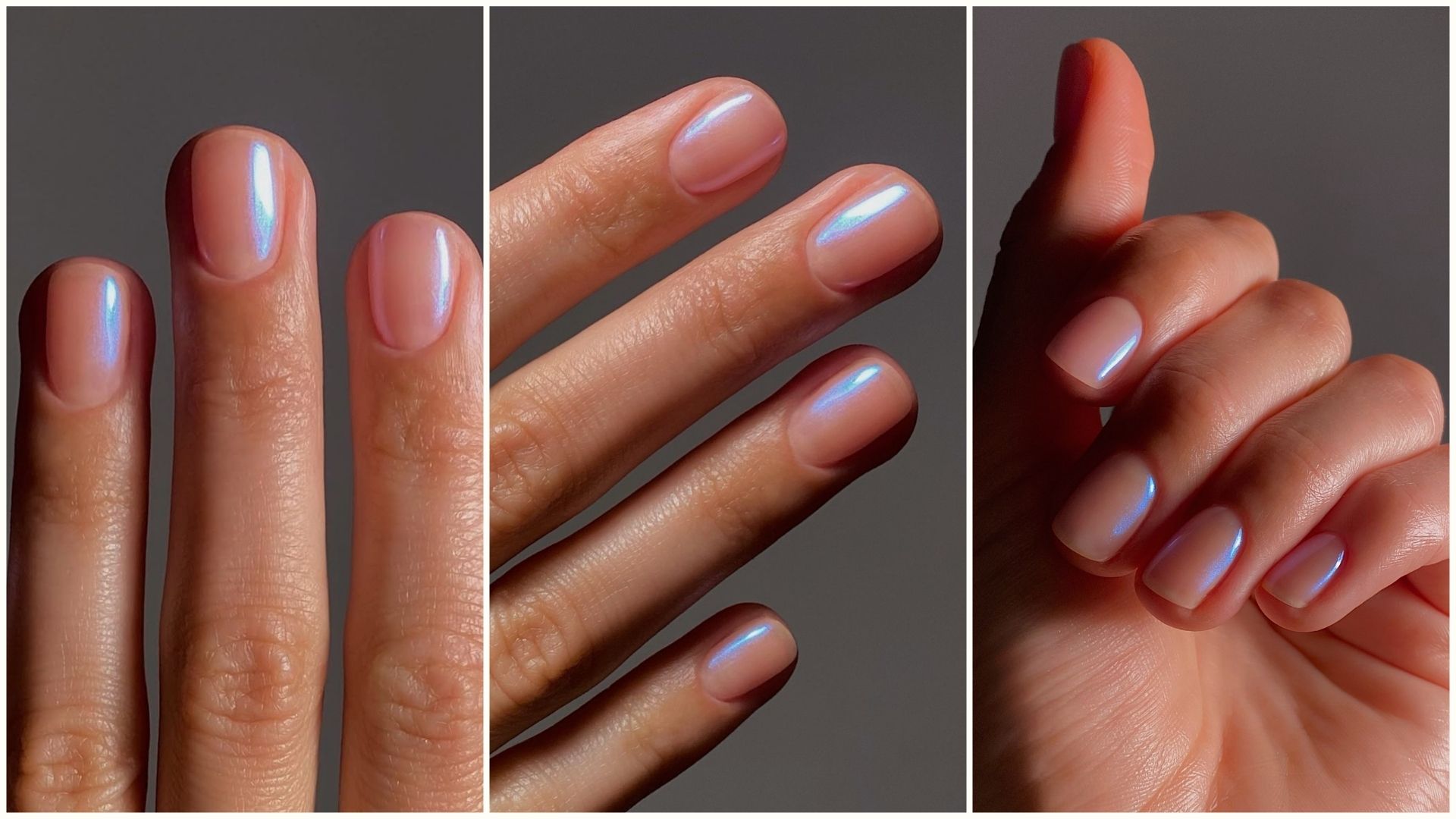 A collage of blue glazed nails by @matejanova