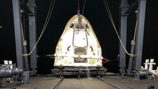 A SpaceX Dragon CRS-23 cargo ship is retrieved from the ocean off the Florida coast on Sept. 30, 2021. A similar Dragon CRS-24 cargo ship splashed in the Gulf of Mexico near Panama City, Florida on Jan. 24, 2022 to end its mission.