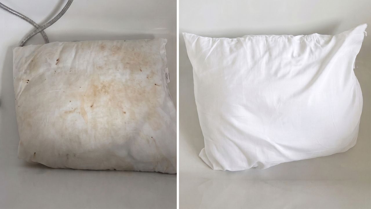 I turned my yellowed pillow bright white again using a $1 medicine cabinet staple
