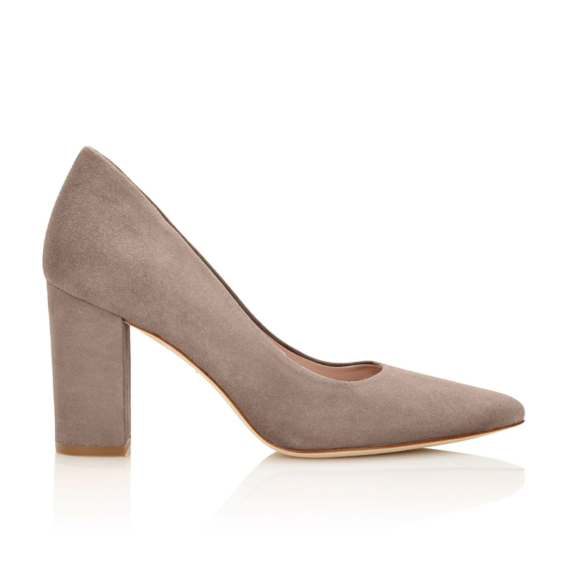 Emmy London grey suede block heels