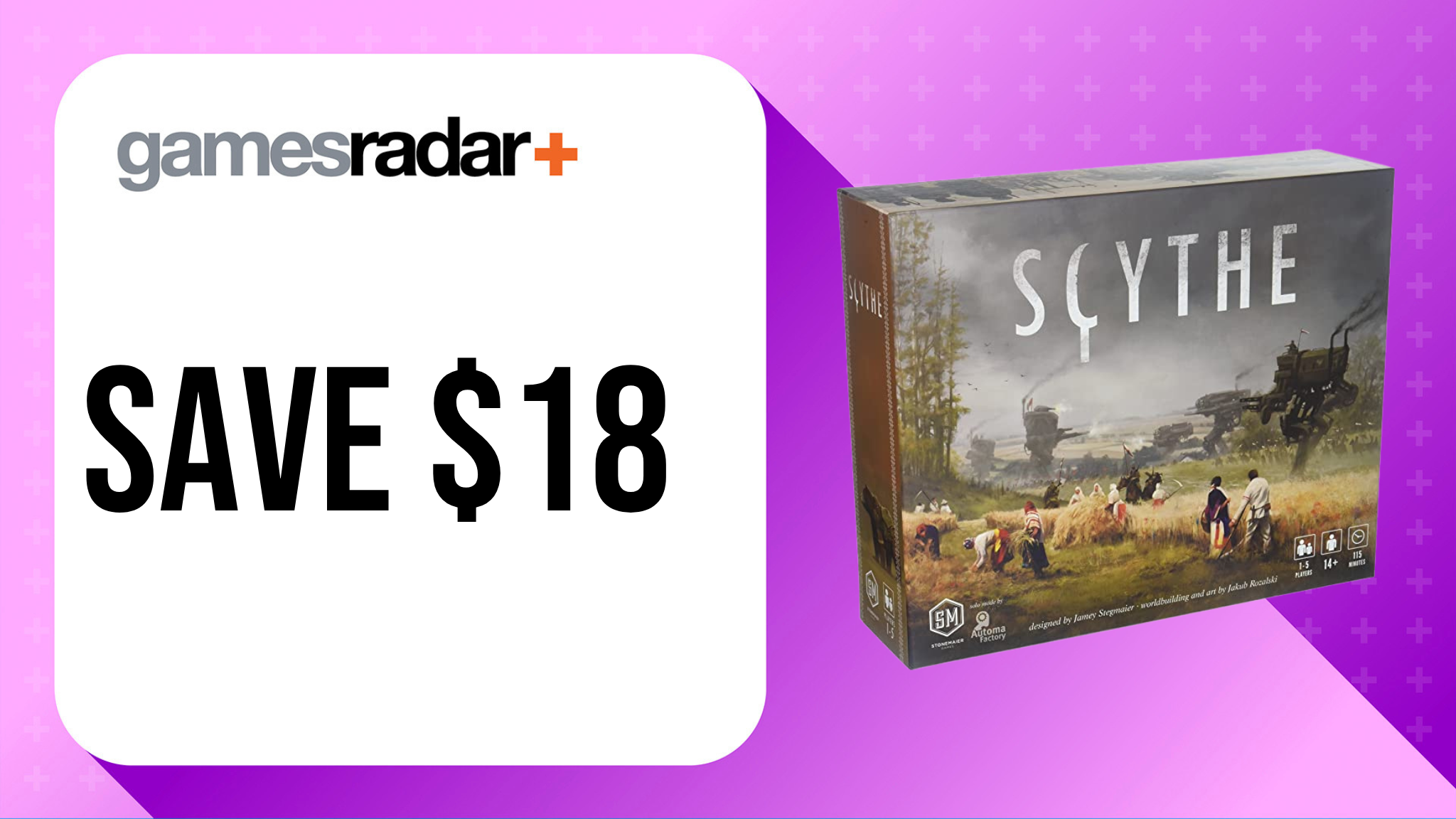 Scytehe board game deal image with $18 saving stamp