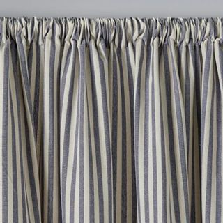 blue and white striped curtain