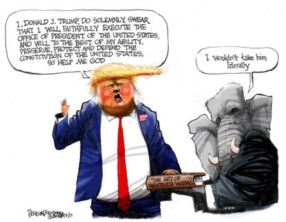 Political Cartoon U.S. Trump GOP Inauguration Jokes
