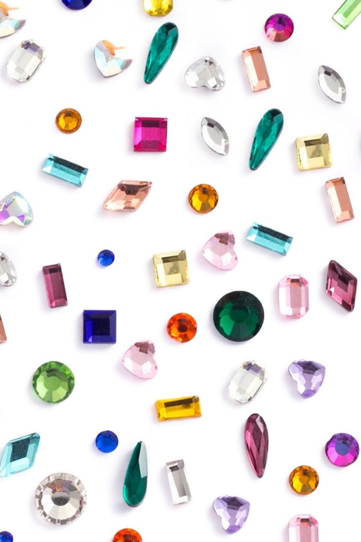 Hinzic 510pcs Rhinestones Nail Art Charm, Flatback Gems Colorful Crystal Glass Jewel Valentine Face Clothes Shoes Decor Bead, Mini Diamond Heart Round Geometric for Crafts Acrylic Nail Supplies