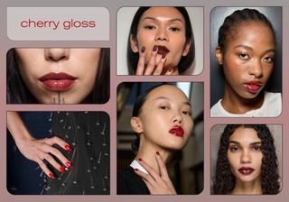 SS25 beauty trend: cherry red lip gloss and nails