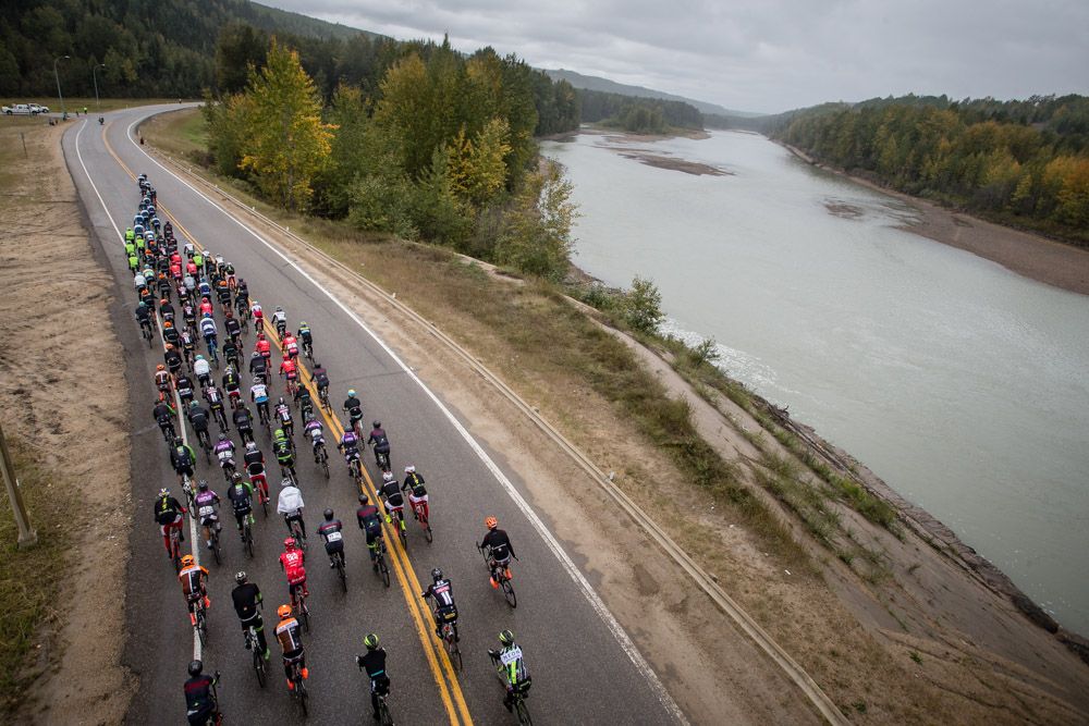 The race passes along the Wapiti River during todays stage