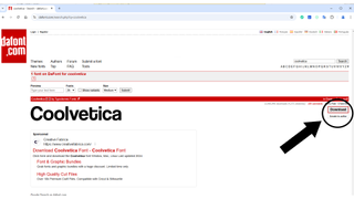 A screenshot of the download page for the font Coolvetica on the DaFonts website.