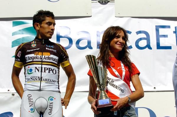 Third-placed Miguel Rubiano (D'Angelo &amp; Antenucci - Nippo) on the podium.