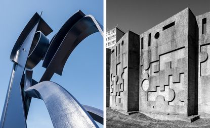 Left, Sea Music, Poole, by Anthony Caro. Right, Sculptural Wall, Liverpool, by Anthony Hollaway.