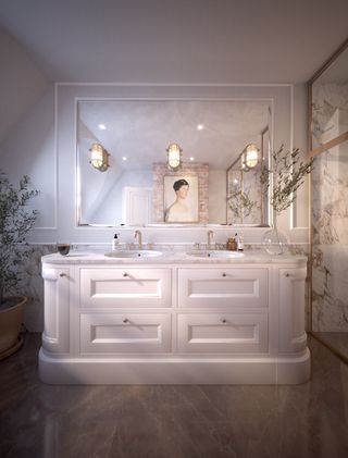 Marble bathroom with double vanity