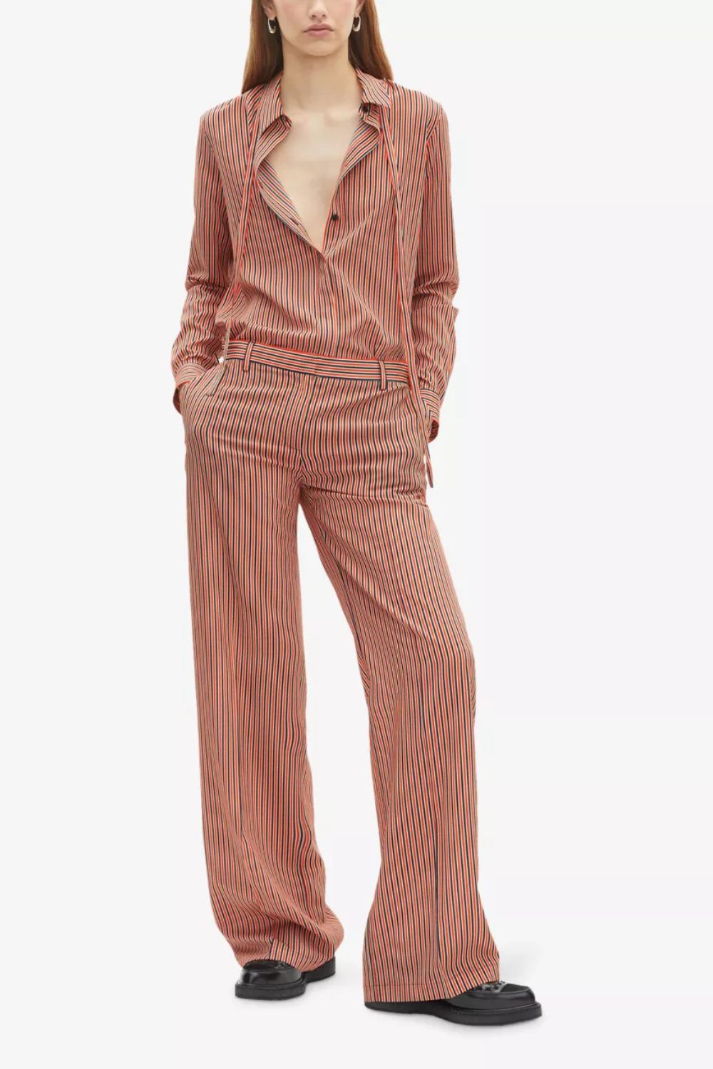 The Kooples Striped Wide-Leg Mid-Rise Stretch-Woven Trousers