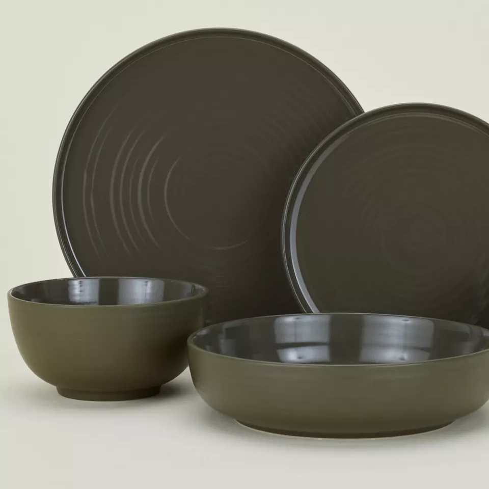 dark grey stoneware dinnerware set