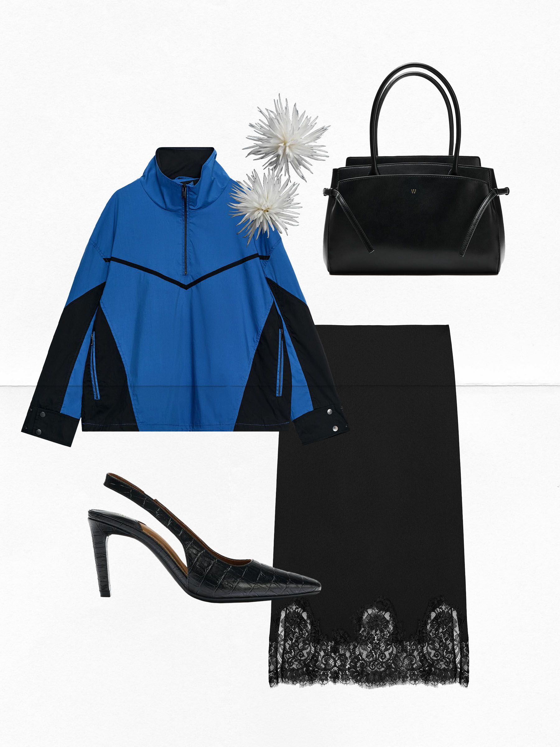 Collage of fashion items creating a fall outfit.