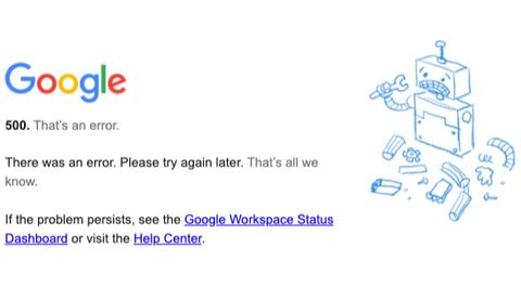 Google Calendar error message