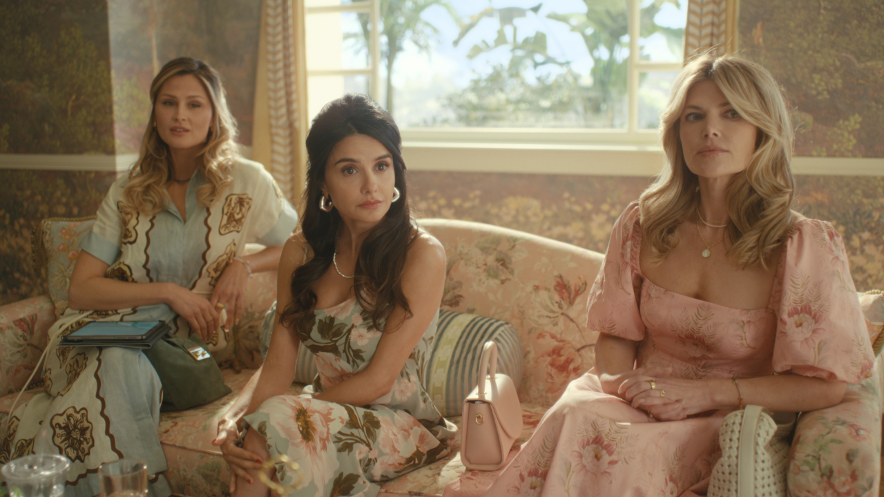 Becca (Amanda Rea), Ava (Mikaela Hoover) and Claire (Stevie Nelson) sit at the country club on Beef.