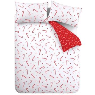 Dunelm Catherine Lansfield Candy Cane Reversible Duvet Cover and Pillowcase Set