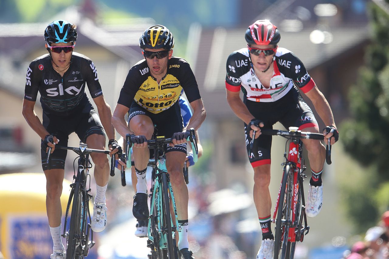 Diego Rosa, Stef Clement and Jan Polanc finish together
