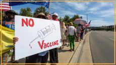 a photograph of an American anti-vaccine protest