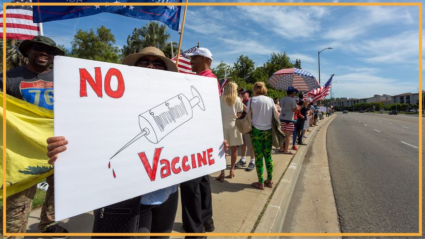 a photograph of an American anti-vaccine protest