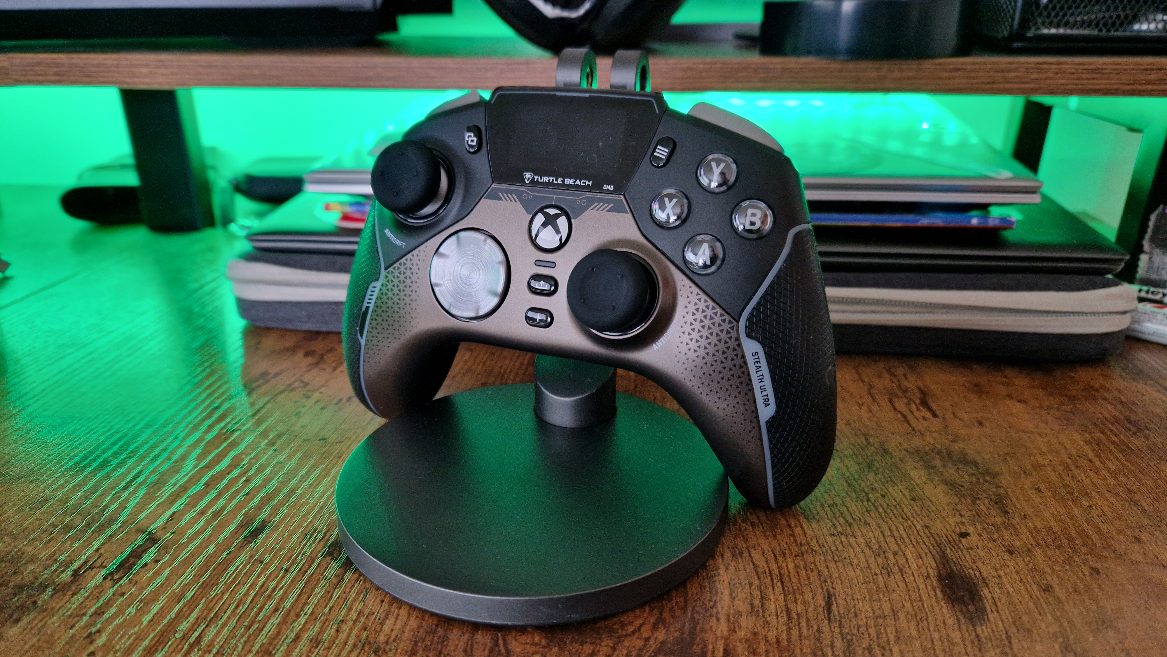 Turtle Beach Stealth Ultra Wireless against a stand
