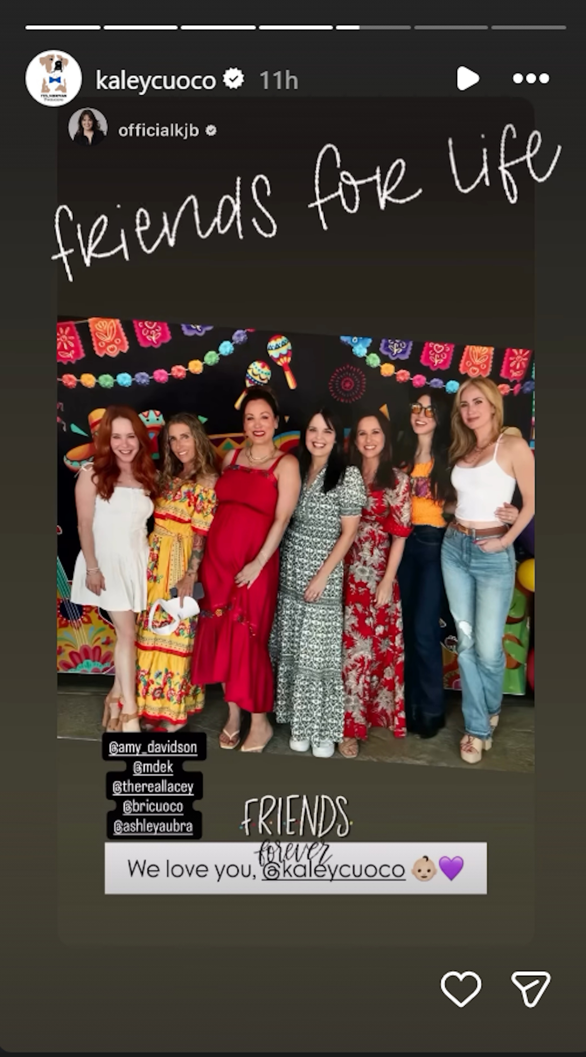 Kaley Cuoco shared an image from her baby shower that included friends like Lacey Chabert, Amy Davidson and Kimberly J. Brown.