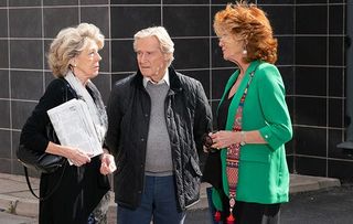 FROM ITV STRICT EMBARGO - No Use Before Tuesday 16th October 2018 Coronation Street - Ep 9593 Monday 22 October 2018 - 2nd Ep Ken Barlow [WILLIAM ROACHE] is shocked when a furious Audrey Roberts [SUE NICHOLLS] reveals that she is the subject of his salacious tales from the past. Ken reveals that Claudia Colby [RULA LENSKA] was the source of his information but he had no idea she was talking about Audrey. Audrey turns her fury on Claudia. Picture contact - David.crook@itv.com Photographer - Mark Bruce This photograph is (C) ITV Plc and can only be reproduced for editorial purposes directly in connection with the programme or event mentioned above, or ITV plc. Once made available by ITV plc Picture Desk, this photograph can be reproduced once only up until the transmission [TX] date and no reproduction fee will be charged. Any subsequent usage may incur a fee. This photograph must not be manipulated [excluding basic cropping] in a manner which alters the visual appearance of the person photographed deemed detrimental or inappropriate by ITV plc Picture Desk. This photograph must not be syndicated to any other company, publication or website, or permanently archived, without the express written permission of ITV Picture Desk. Full Terms and conditions are available on www.itv.com/presscentre/itvpictures/terms