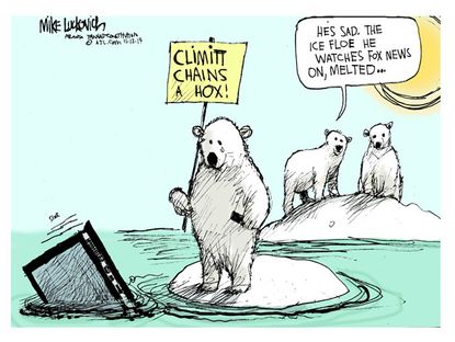 Editorial cartoon climate change ice floe environment