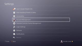 PS4 settings account management