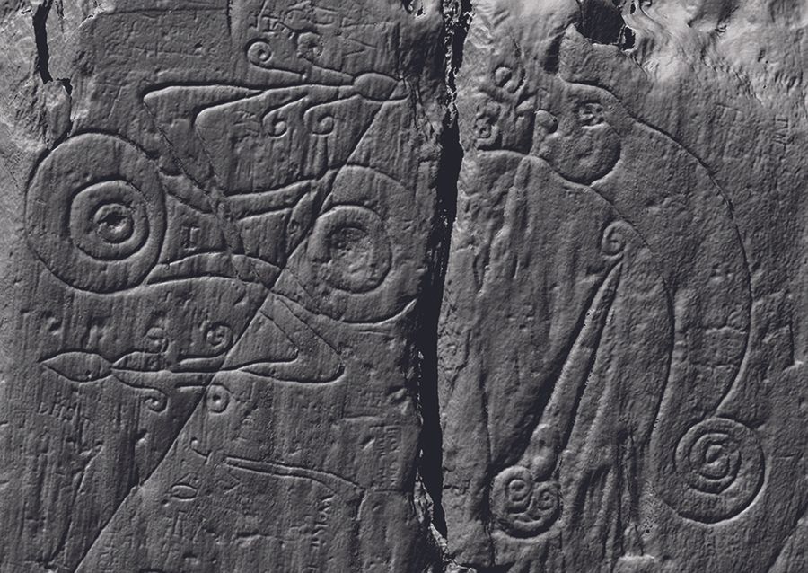 A laser scan image of the Pictish symbols carved at Trusty&#039;s Hill, which prompted archaeologists to study the site and discover an early medieval fort. 